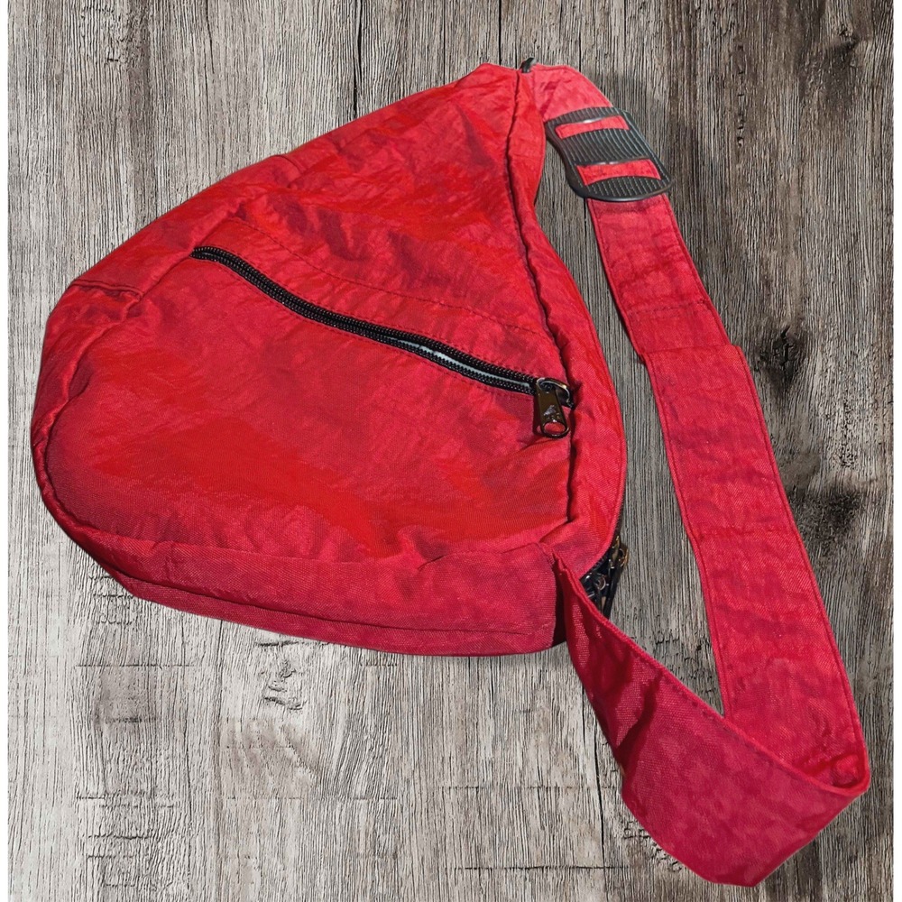 Ameribag Healthy Back Bag Red Nylon Backpack Pockets Sling Shoulder Bag